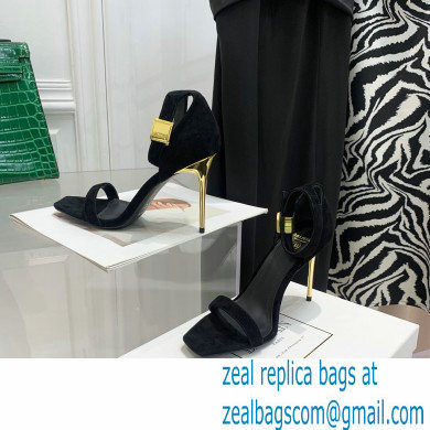 Balmain Heel 10.5cm Leather Uma Sandals Suede Black 2022 - Click Image to Close