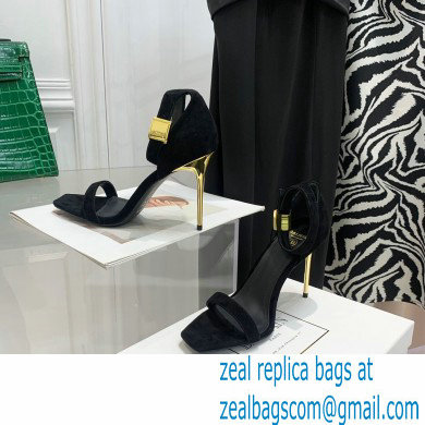 Balmain Heel 10.5cm Leather Uma Sandals Suede Black 2022