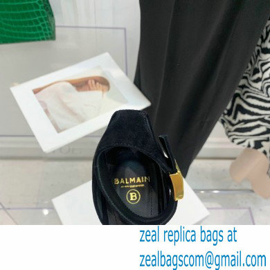 Balmain Heel 10.5cm Leather Uma Sandals Suede Black 2022