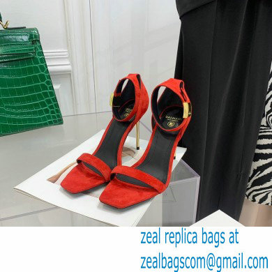 Balmain Heel 10.5cm Leather Uma Sandals Suede Red 2022