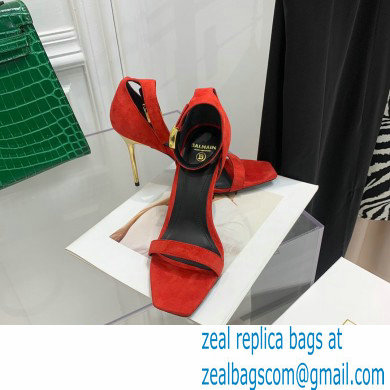 Balmain Heel 10.5cm Leather Uma Sandals Suede Red 2022