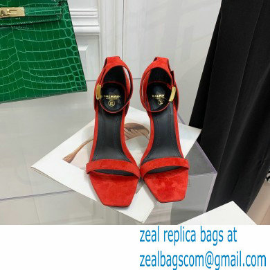 Balmain Heel 10.5cm Leather Uma Sandals Suede Red 2022 - Click Image to Close