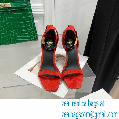 Balmain Heel 10.5cm Leather Uma Sandals Suede Red 2022