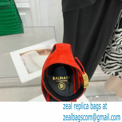 Balmain Heel 10.5cm Leather Uma Sandals Suede Red 2022