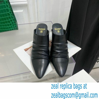 Balmain Heel 9.5cm Draped Leather Ulla Mules Black 2022 - Click Image to Close