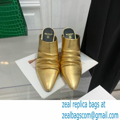 Balmain Heel 9.5cm Draped Leather Ulla Mules Gold 2022