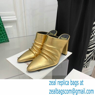 Balmain Heel 9.5cm Draped Leather Ulla Mules Gold 2022