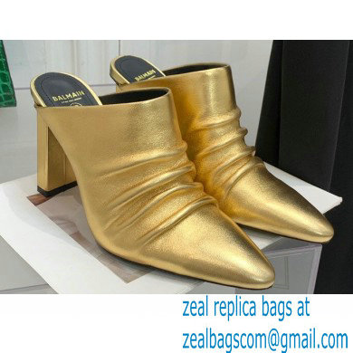 Balmain Heel 9.5cm Draped Leather Ulla Mules Gold 2022