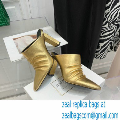 Balmain Heel 9.5cm Draped Leather Ulla Mules Gold 2022 - Click Image to Close
