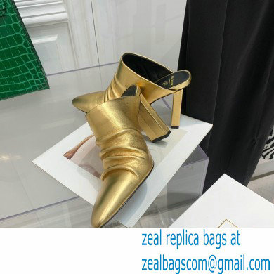 Balmain Heel 9.5cm Draped Leather Ulla Mules Gold 2022 - Click Image to Close