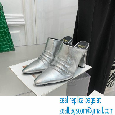 Balmain Heel 9.5cm Draped Leather Ulla Mules Silver 2022