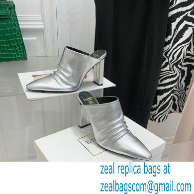 Balmain Heel 9.5cm Draped Leather Ulla Mules Silver 2022 - Click Image to Close