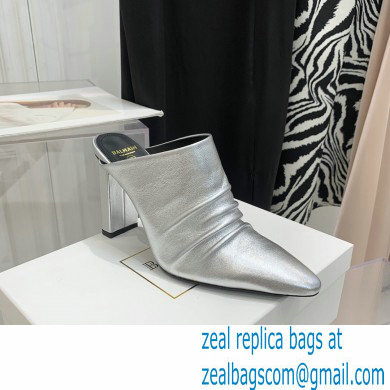 Balmain Heel 9.5cm Draped Leather Ulla Mules Silver 2022