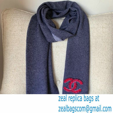CHANEL LOGO Embroidery CASHMERE SCARF BLUE 2022