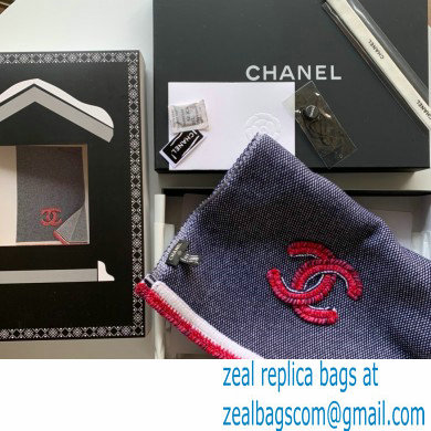 CHANEL LOGO Embroidery CASHMERE SCARF BLUE 2022