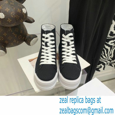 Celine Jane High Lace-up Sneakers In Canvas And Calfskin Black 2022 - Click Image to Close