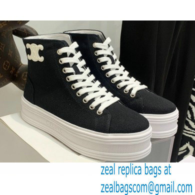 Celine Jane High Lace-up Sneakers In Canvas And Calfskin Black 2022