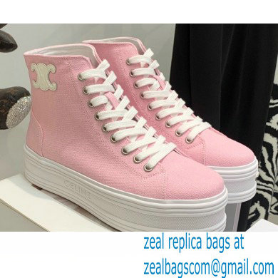 Celine Jane High Lace-up Sneakers In Canvas And Calfskin Pink 2022