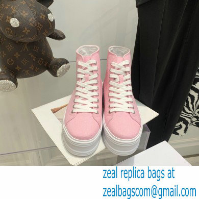 Celine Jane High Lace-up Sneakers In Canvas And Calfskin Pink 2022 - Click Image to Close