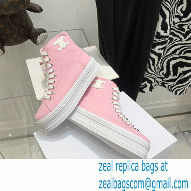 Celine Jane High Lace-up Sneakers In Canvas And Calfskin Pink 2022