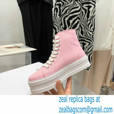 Celine Jane High Lace-up Sneakers In Canvas And Calfskin Pink 2022 - Click Image to Close
