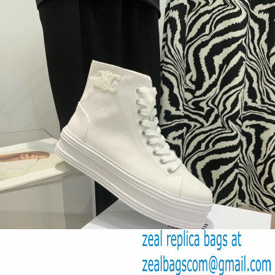 Celine Jane High Lace-up Sneakers In Canvas And Calfskin White 2022