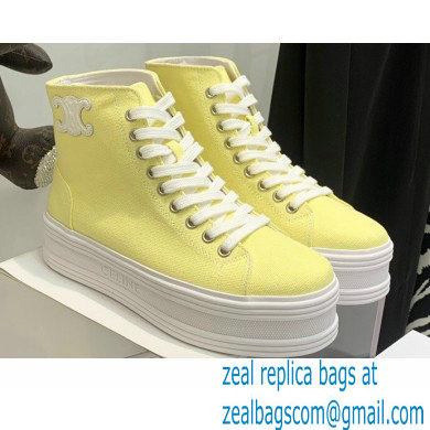 Celine Jane High Lace-up Sneakers In Canvas And Calfskin Yellow 2022 - Click Image to Close