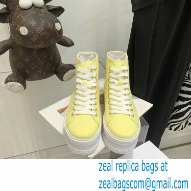 Celine Jane High Lace-up Sneakers In Canvas And Calfskin Yellow 2022 - Click Image to Close