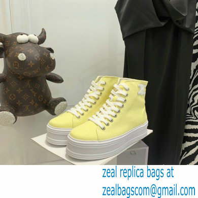 Celine Jane High Lace-up Sneakers In Canvas And Calfskin Yellow 2022 - Click Image to Close