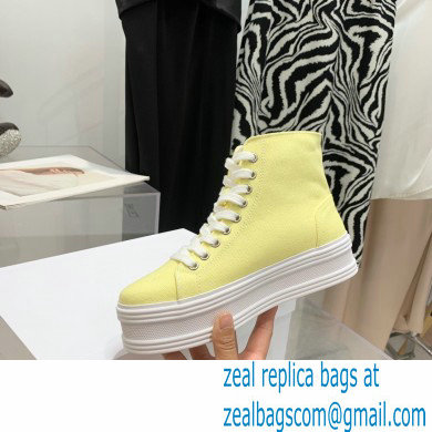 Celine Jane High Lace-up Sneakers In Canvas And Calfskin Yellow 2022 - Click Image to Close