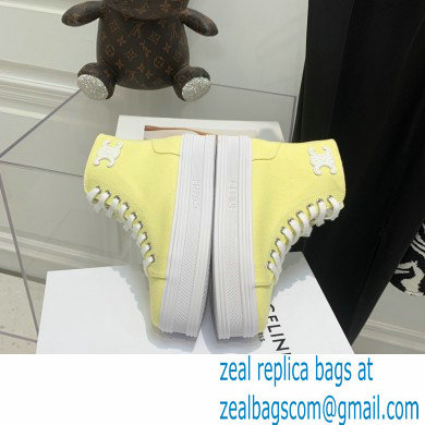 Celine Jane High Lace-up Sneakers In Canvas And Calfskin Yellow 2022 - Click Image to Close