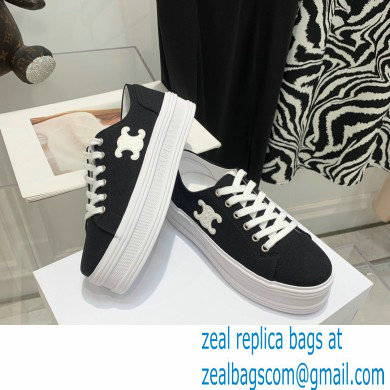 Celine Jane Low Lace-up Sneakers In Canvas And Calfskin Black 2022 - Click Image to Close