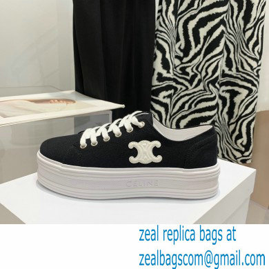 Celine Jane Low Lace-up Sneakers In Canvas And Calfskin Black 2022