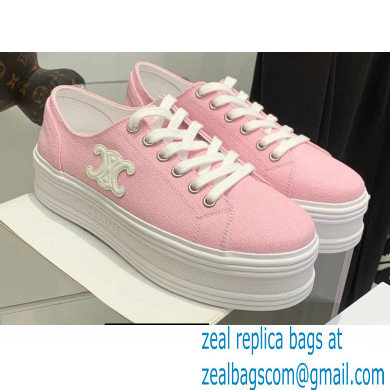 Celine Jane Low Lace-up Sneakers In Canvas And Calfskin Pink 2022