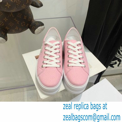 Celine Jane Low Lace-up Sneakers In Canvas And Calfskin Pink 2022 - Click Image to Close