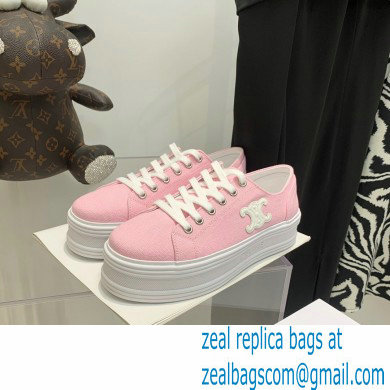 Celine Jane Low Lace-up Sneakers In Canvas And Calfskin Pink 2022