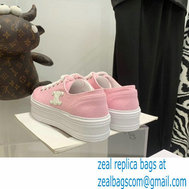 Celine Jane Low Lace-up Sneakers In Canvas And Calfskin Pink 2022 - Click Image to Close