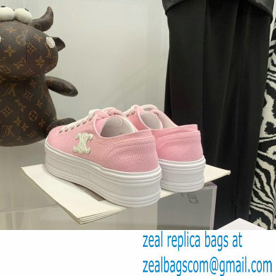 Celine Jane Low Lace-up Sneakers In Canvas And Calfskin Pink 2022