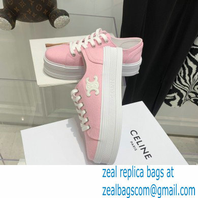 Celine Jane Low Lace-up Sneakers In Canvas And Calfskin Pink 2022