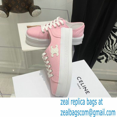 Celine Jane Low Lace-up Sneakers In Canvas And Calfskin Pink 2022 - Click Image to Close