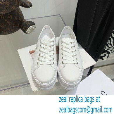 Celine Jane Low Lace-up Sneakers In Canvas And Calfskin White 2022 - Click Image to Close