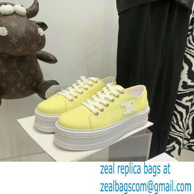 Celine Jane Low Lace-up Sneakers In Canvas And Calfskin Yellow 2022 - Click Image to Close