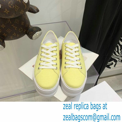 Celine Jane Low Lace-up Sneakers In Canvas And Calfskin Yellow 2022 - Click Image to Close