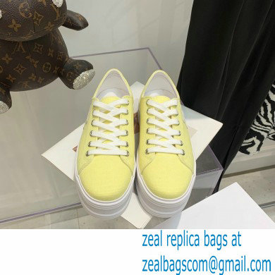 Celine Jane Low Lace-up Sneakers In Canvas And Calfskin Yellow 2022