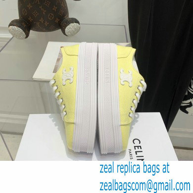 Celine Jane Low Lace-up Sneakers In Canvas And Calfskin Yellow 2022