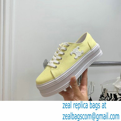 Celine Jane Low Lace-up Sneakers In Canvas And Calfskin Yellow 2022