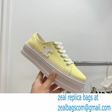 Celine Jane Low Lace-up Sneakers In Canvas And Calfskin Yellow 2022 - Click Image to Close