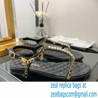 Chanel Chain Lambskin and Jewelry Flat Sandals G38916 Black 2022