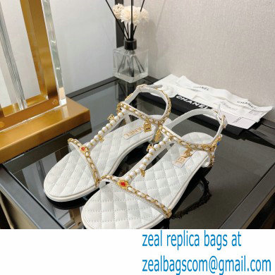Chanel Chain Lambskin and Jewelry Flat Sandals G38916 White 2022