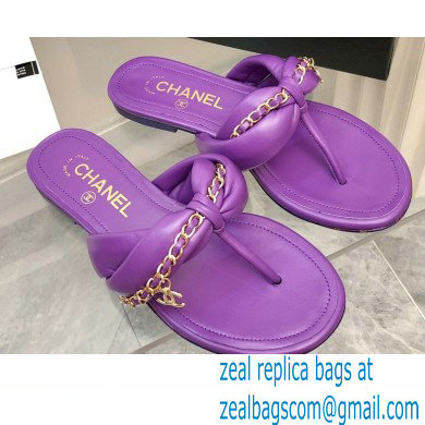 Chanel Chain Lambskin and Metal Thong Sandals G38210 Purple 2022 - Click Image to Close